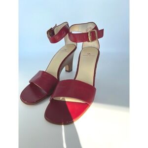 AK Anne Klein Red Leather Ankle Strap Wedge‎ Heel Sandals Women's Size 6M